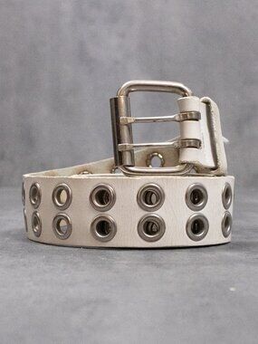 Vintage VTG Y2K 2000's 00's Double Hole White Faux Leather Belt